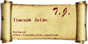 Timcsák Jolán névjegykártya
